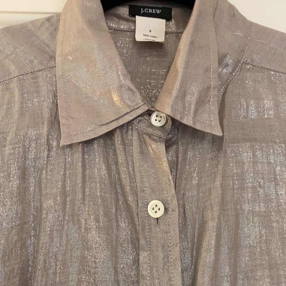 J. Crew Metallic Taupe Button-Up Blouse - Picture 3 of 5